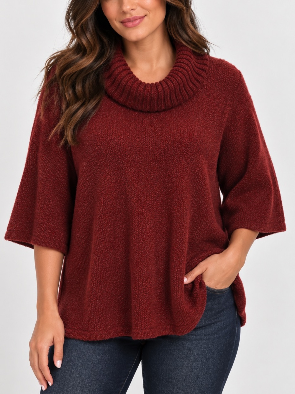 Karen Scott Cozy Cowl Neck Sweater - Deep Burgundy